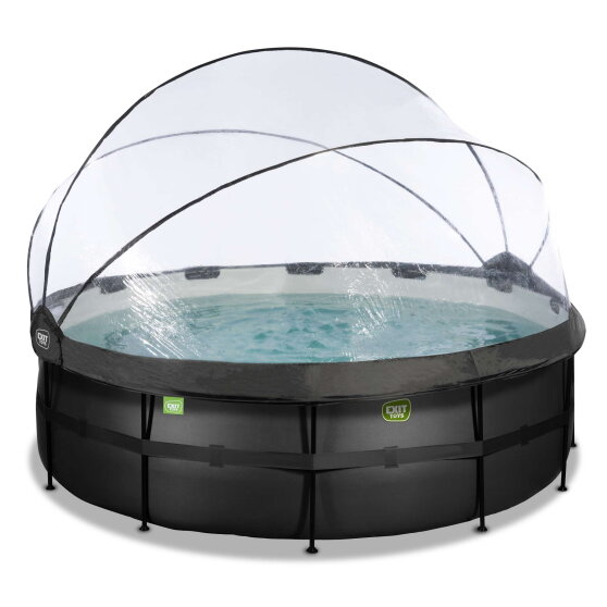 Piscina EXIT Black Leather ø427x122cm con pompa filtro a sabbia e copertura - nero