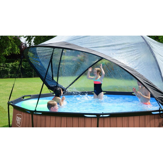 Piscina EXIT Wood &oslash;360x76cm con pompa filtro e copertura - marrone