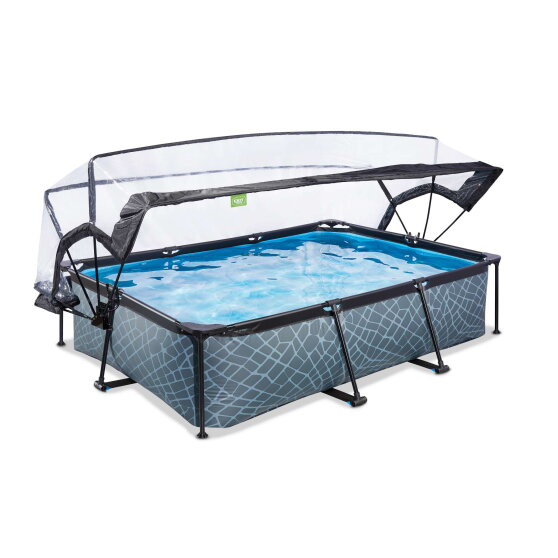 Piscina EXIT Stone 300x200x65cm con pompa filtro e copertura - grigio
