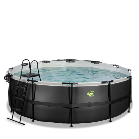 Piscina EXIT Black Leather ø427x122cm con pompa filtro a sabbia e copertura - nero