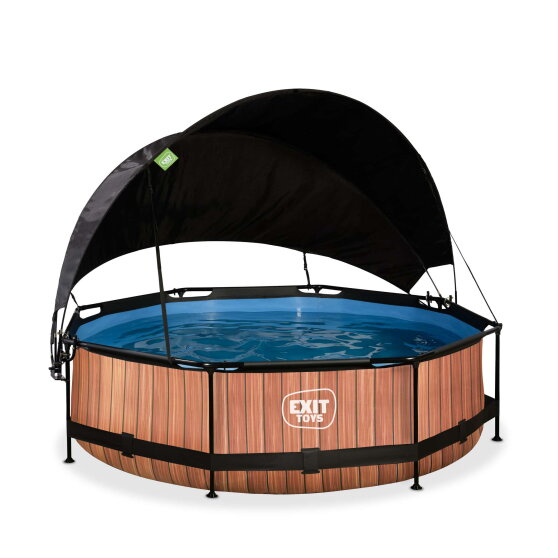 Piscina EXIT Wood &oslash;300x76cm con pompa filtro e pensilina - marrone