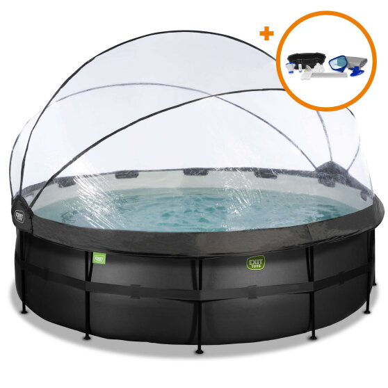 Piscina EXIT Black Leather ø450x122cm con pompa filtro a sabbia e copertura e set accessori - nero
