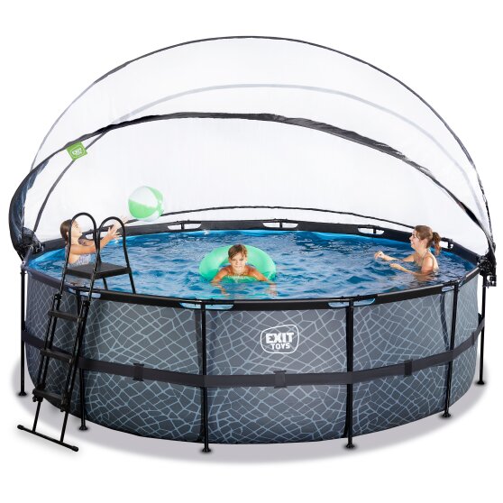 EXIT Stone pool ø450x122cm with sand filter pump and dome and heat pump - grey