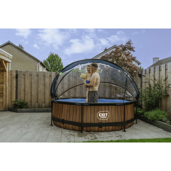 Piscina EXIT Wood &oslash;300x76cm con pompa filtro e copertura - marrone