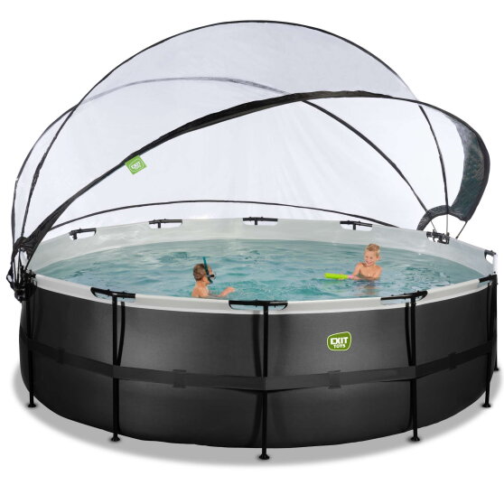 Piscina EXIT Black Leather ø488x122cm con pompa filtro a sabbia e copertura e pompa di calore - nero