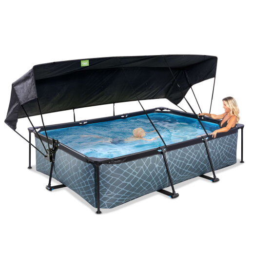 Piscina EXIT Stone 300x200x65cm con pompa filtro e pensilina - grigia