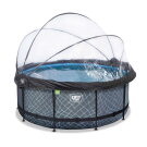 Piscina EXIT Stone ø360x122cm con pompa filtro a sabbia e copertura e pompa di calore - grigio