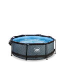 Piscina EXIT Stone &oslash;244x76cm con pompa filtro e copertura - grigio