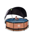 Piscina EXIT Wood &oslash;244x76cm con pompa filtro e pensilina - marrone