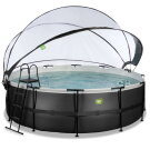 Piscina EXIT Black Leather ø450x122cm con pompa filtro a sabbia e copertura e pompa di calore - nero