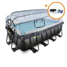 Piscina EXIT Black Leather 400x200x122cm con pompa filtro a sabbia e copertura e set accessori - nero