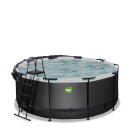Piscina EXIT Black Leather ø360x122cm con pompa filtro a sabbia e copertura - nero