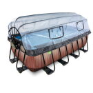 Piscina EXIT Wood 400x200x122cm con pompa filtro a sabbia e copertura e pompa di calore - marrone