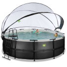 Piscina EXIT Black Leather ø450x122cm con pompa filtro a sabbia e copertura e pompa di calore - nero