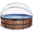 Piscina EXIT Wood ø488x122cm con pompa filtro a sabbia e copertura e pompa di calore - marrone