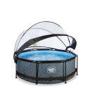 Piscina EXIT Stone &oslash;244x76cm con pompa filtro e copertura - grigio