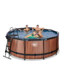 Piscina EXIT Wood ø360x122cm con pompa filtro a sabbia e copertura e pompa di calore - marrone