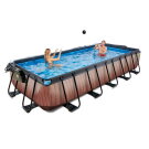Piscina EXIT Wood 540x250x100cm con pompa filtro a sabbia e copertura e pompa di calore - marrone