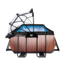 EXIT Wood pool 400x200x122cm with sand filter pump and dome and heat pump - brown