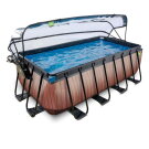 Piscina EXIT Wood 400x200x122cm con pompa filtro a sabbia e copertura e pompa di calore - marrone