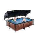 Piscina EXIT Wood 220x150x65cm con pompa filtro e pensilina - marrone