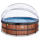 EXIT Wood pool ø450x122cm with sand filter pump and dome and heat pump - brown