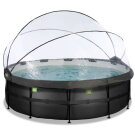 Piscina EXIT Black Leather ø450x122cm con pompa filtro a sabbia e copertura e pompa di calore - nero
