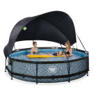 Piscina EXIT Stone &oslash;360x76cm con pompa filtro e pensilina - grigio