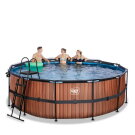 EXIT Wood pool ø427x122cm with sand filter pump and dome - brown