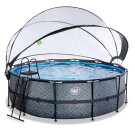 Piscina EXIT Stone &oslash;427x122cm con pompa filtro a sabbia e copertura - grigio