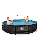 Piscina EXIT Black Wood ø360x76cm con pompa filtro e copertura - nero