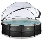EXIT Black Leather pool ø488x122cm with sand filter pump and dome and accessory set - black