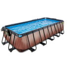 Piscina EXIT Wood 540x250x122cm con pompa filtro a sabbia e copertura e pompa di calore - marrone