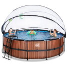 EXIT Wood pool ø450x122cm with sand filter pump and dome and heat pump - brown