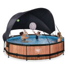 Piscina EXIT Wood &oslash;360x76cm con pompa filtro e pensilina - marrone