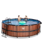 EXIT Wood pool ø450x122cm with sand filter pump and dome and heat pump - brown