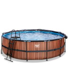 Piscina EXIT Wood ø488x122cm con pompa filtro a sabbia e copertura e pompa di calore - marrone