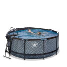 Piscina EXIT Stone ø360x122cm con pompa filtro a sabbia e copertura e pompa di calore - grigio