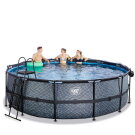 Piscina EXIT Stone &oslash;450x122cm con pompa filtro a sabbia e copertura - grigio