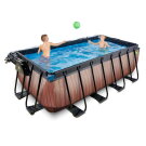 Piscina EXIT Wood 400x200x122cm con pompa filtro a sabbia e copertura e pompa di calore - marrone