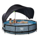 Piscina EXIT Stone &oslash;360x76cm con pompa filtro e pensilina - grigio