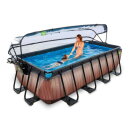 Piscina EXIT Wood 400x200x100cm con pompa filtro a sabbia e copertura e pompa di calore - marrone