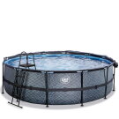 Piscina EXIT Stone ø488x122cm con pompa filtro a sabbia e copertura e pompa di calore - grigia