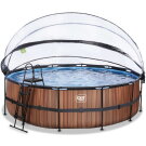 Piscina EXIT Wood &oslash;488x122cm con pompa filtro a sabbia e copertura e pompa di calore - marrone