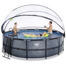 Piscina EXIT Stone &oslash;450x122cm con pompa filtro a sabbia e copertura - grigio