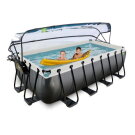 Piscina EXIT Black Leather 400x200x100cm con pompa filtro a sabbia e copertura e pompa di calore - nero
