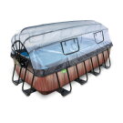 Piscina EXIT Wood 400x200x100cm con pompa filtro a sabbia e copertura e pompa di calore - marrone