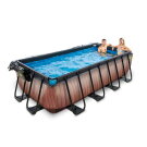 Piscina EXIT Wood 400x200x100cm con pompa filtro a sabbia e copertura e pompa di calore - marrone
