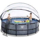 Piscina EXIT Stone ø488x122cm con pompa filtro a sabbia e copertura e pompa di calore - grigia
