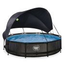 Piscina EXIT Black Wood &oslash;360x76cm con pompa filtro e pensilina - nero